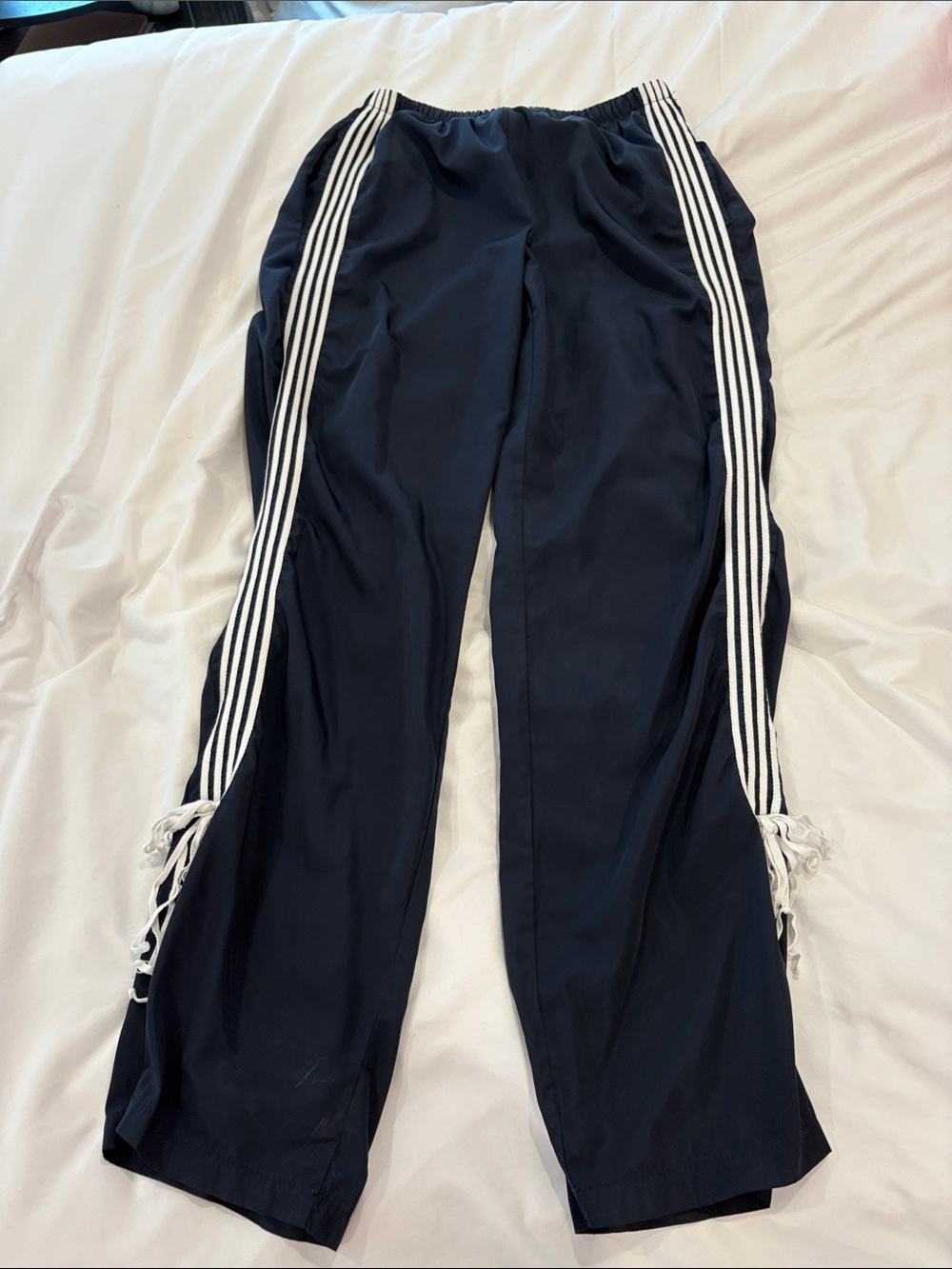 Edikted Navy Track Pants with White Side Stripes